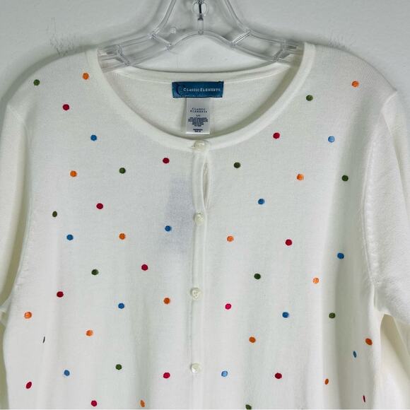 NWT Vintage white red blue embroidered polka dots cardigan sweater large - Picture 2 of 7
